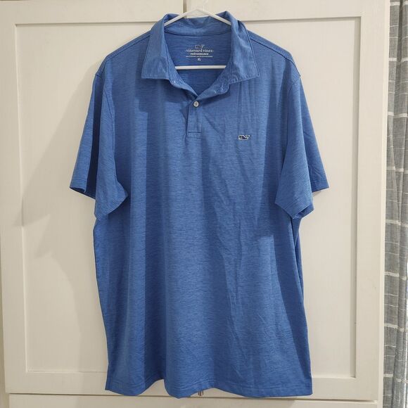 Vineyard Vines Polo Shirt Mens XL Blue Striped Performance Golf Short Sleeve Top - Picture 1 of 6